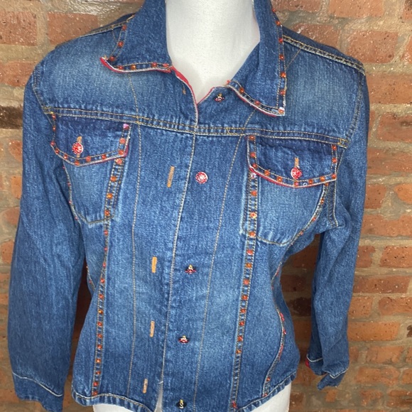 Women’s unique blue denim jacket for women size medium vintage bling - Picture 2 of 12